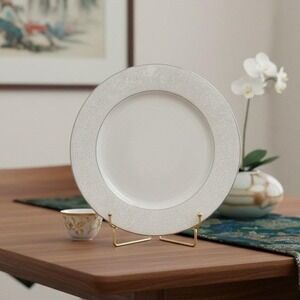 Crown Victoria Fine China Empress Dinner Plate, Vintage Silver Trim Dinnerware